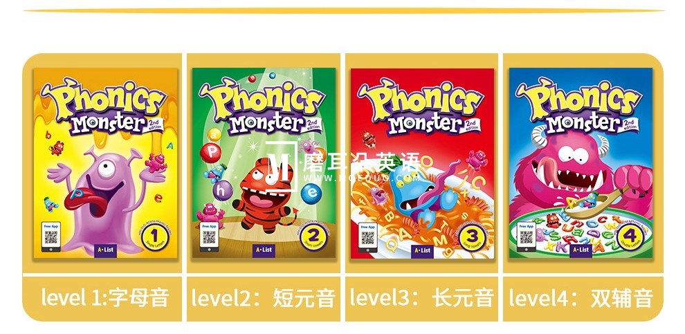 《拼读怪兽Phonics Monster》英语自然拼读学习教材全四级系列，电子版学生书+练习册+教材，百度网盘下载！-磨耳朵英语